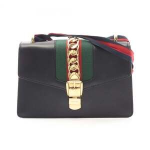 GUCCI Black Leather Sylvie Shoulder Bag